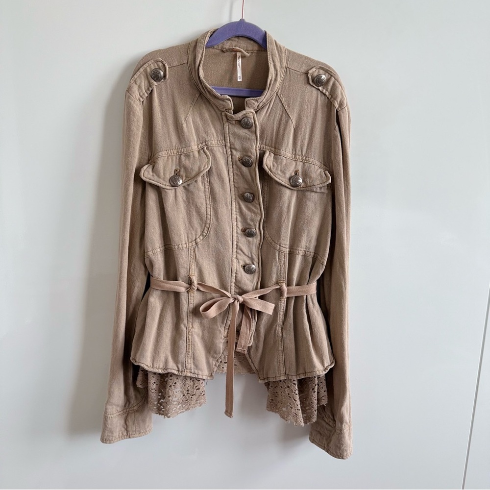 Free People Emilia Jacket Lace Trim Tie-Waist - Picture 2 of 11